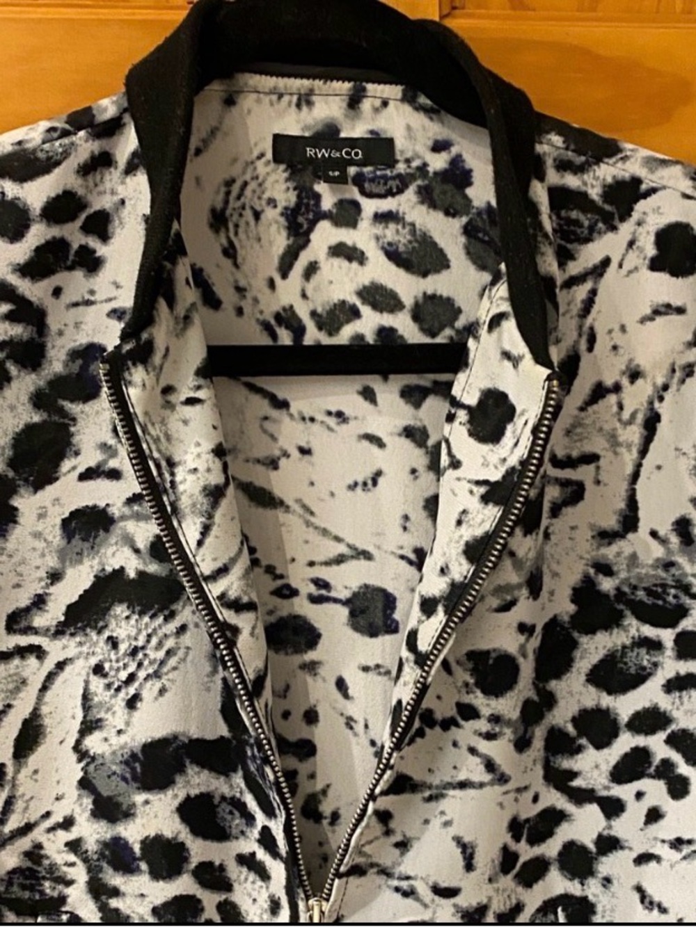 RW&CO Black & White Leopard Print Bomber Jacket Full Zip